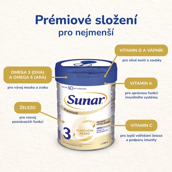 Sunar Premium 3 batolecí mléko 3x700 g