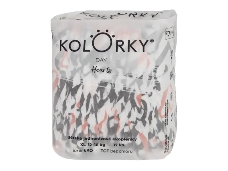 Kolorky Day dětské plenky eko Srdce XL 12-16 kg 17 ks