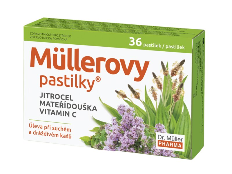 Müllerovy pastilky s jitrocelem a mateřídouškou 36 ks Müllerovy pastilky s jitrocelem a mateřídouškou 36 ks