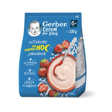 Gerber Cereální mléčná kaše na dobrou noc s jahodou 6+ měsíců 230 g