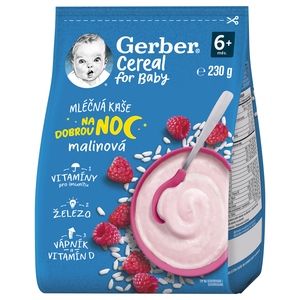 Gerber Cereální mléčná kaše na dobrou noc s malinou 6+ měsíců 230 g