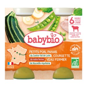 Babybio Hrášek s pastinákem, cuketou a telecím masem 2x200 g
