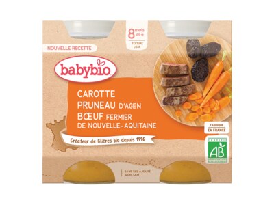 Babybio Mrkev se sušenými švestkami a hovězím masem 2x200 g