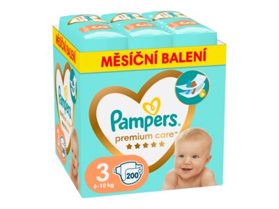 Pampers Premium Care vel. 3 (6 - 10 kg) plenky měsíční balení 200 ks Pampers Premium Care vel. 3 (6 - 10 kg) plenky měsíční balení 200 ks