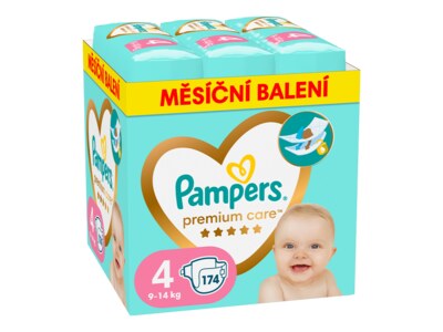 Pampers Premium Care vel. 4 (9-14 kg) plenky měsíční balení 174 ks Pampers Premium Care vel. 4 (9-14 kg) plenky měsíční balení 174 ks