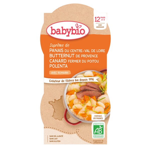 Babybio Pastinák s máslovou dýní, kachnou a polentou 2x200 g