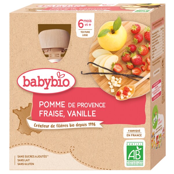 Babybio Jablečné pyré s jahodou a vanilkou 4x90 g