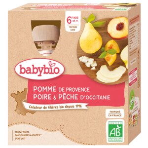 Babybio Jablečné pyré s hruškou a broskví 4x90 g Babybio Jablečné pyré s hruškou a broskví 4x90 g