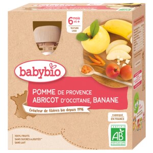 Babybio Jablečné pyré s meruňkou a banánem 4x90 g