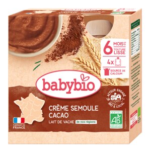 Babybio Mléčná svačinka s krupicí a kakaem 4x85 g Babybio Mléčná svačinka s krupicí a kakaem 4x85 g