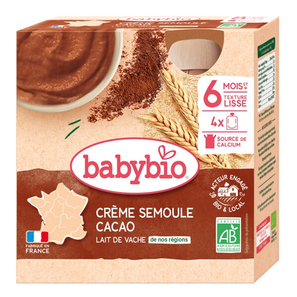 Babybio Mléčná svačinka s krupicí a kakaem 4x85 g