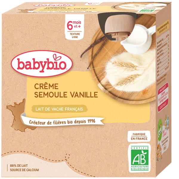 Babybio Mléčná svačinka s krupicí a vanilkou 4x85 g