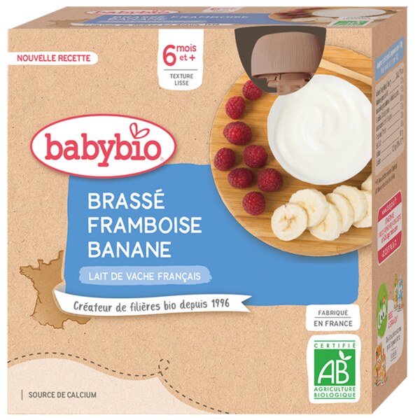 Babybio Mléčná svačinka s malinou a banánem 4x85 g