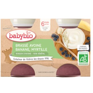 Babybio Mléčná svačinka z ovesného mléka s banánem a borůvkami 2x130 g