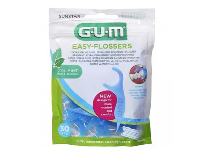Gum Easy Flossers mentholová dentální nit s nosičem 30 ks + cestovní pouzdro