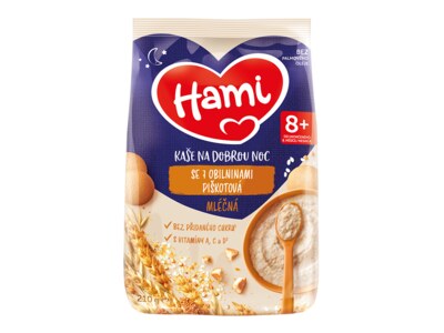 Hami Mléčná rýžová kaše na dobrou noc s piškotem 210 g Hami Mléčná rýžová kaše na dobrou noc s piškotem 210 g