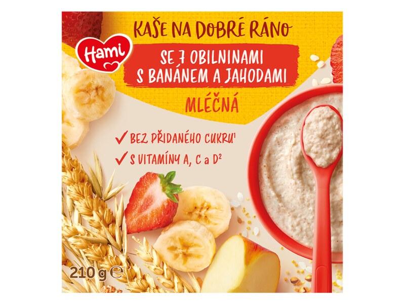 Hami Mléčná kaše na dobré ráno 7 obilovin s banánem a jahodou 210 g