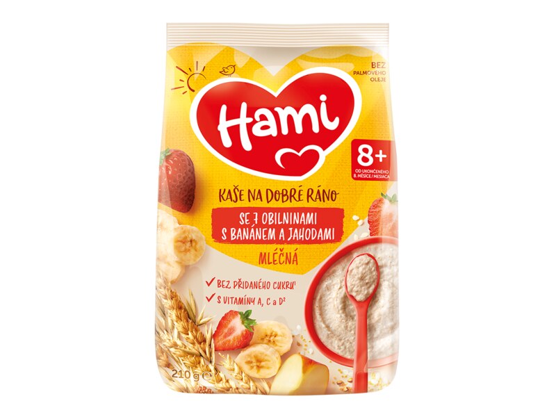Hami Mléčná kaše na dobré ráno 7 obilovin s banánem a jahodou 210 g