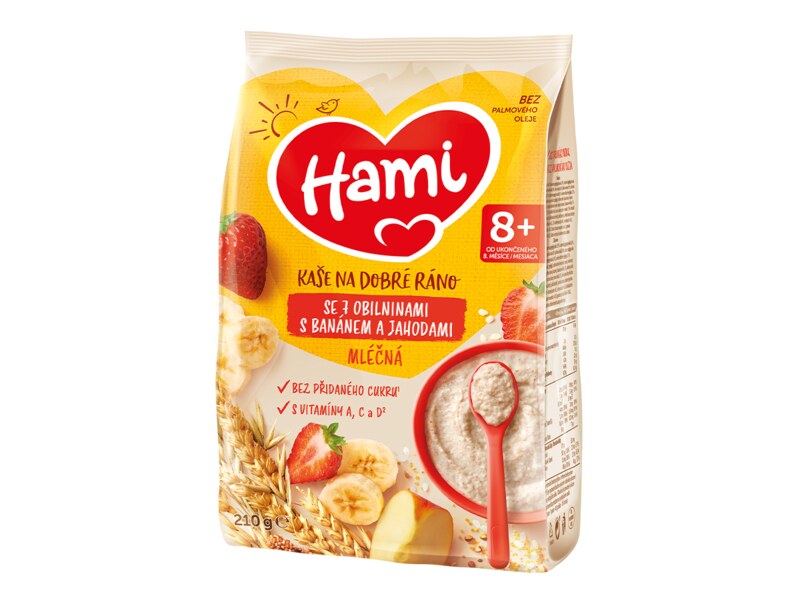 Hami Mléčná kaše na dobré ráno 7 obilovin s banánem a jahodou 210 g