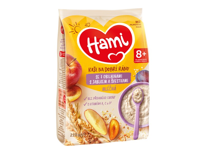 Hami Mléčná kaše na dobré ráno 7 obilovin s jablkem a švestkami 210 g