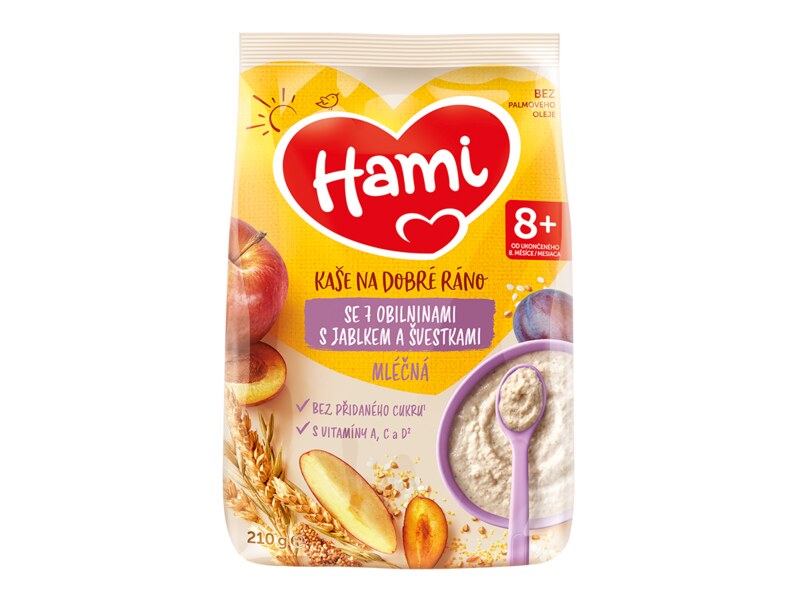 Hami Mléčná kaše na dobré ráno 7 obilovin s jablkem a švestkami 210 g