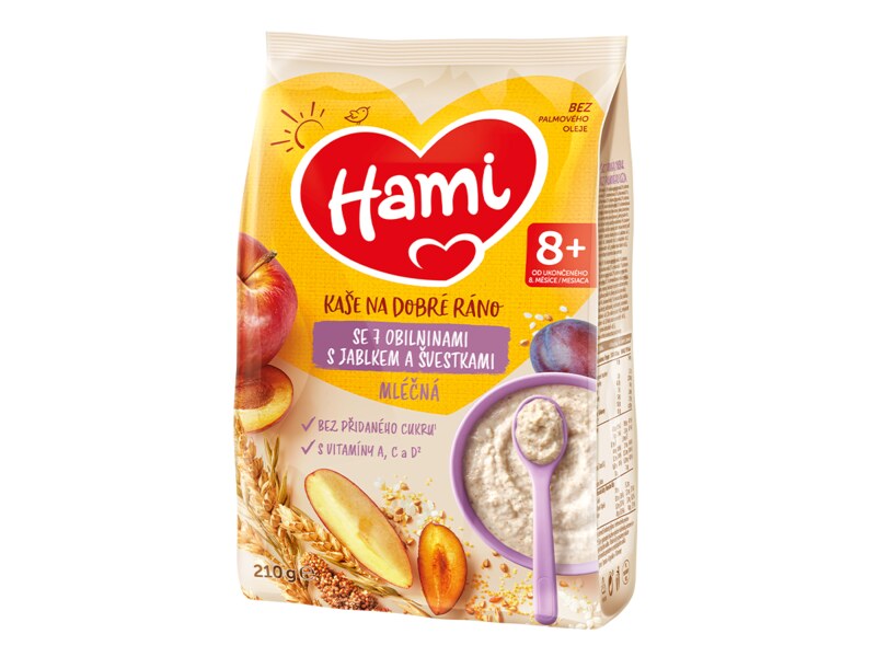 Hami Mléčná kaše na dobré ráno 7 obilovin s jablkem a švestkami 210 g