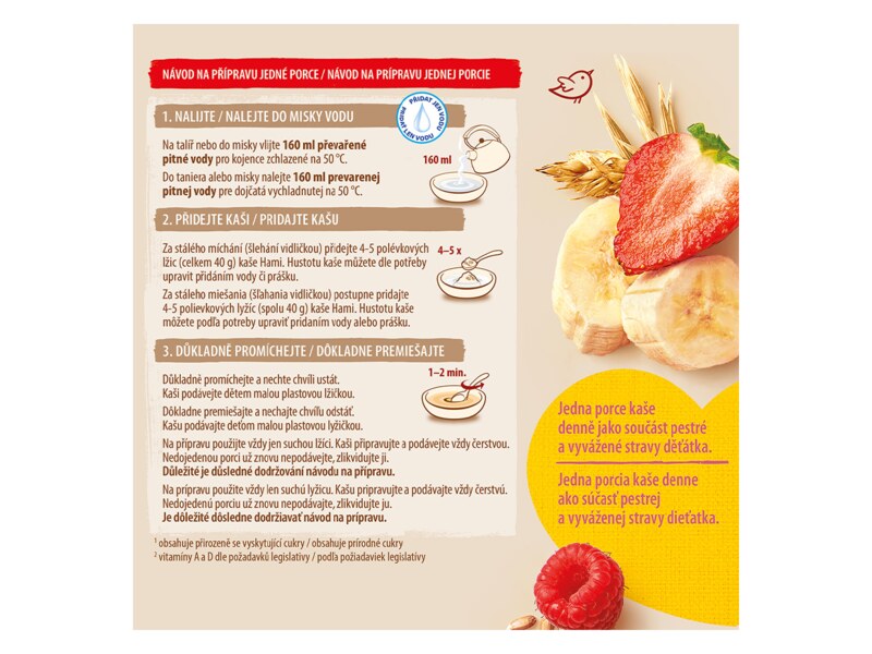 Hami Mléčná kaše na dobré ráno oves a žito s malinami a jahodami 210 g