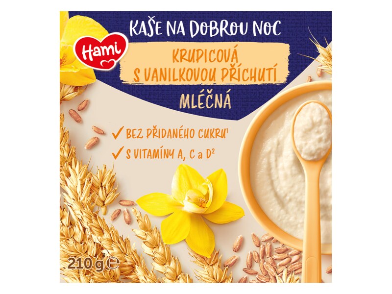 Hami Mléčná kaše na dobrou noc krupice s vanilkou 210 g