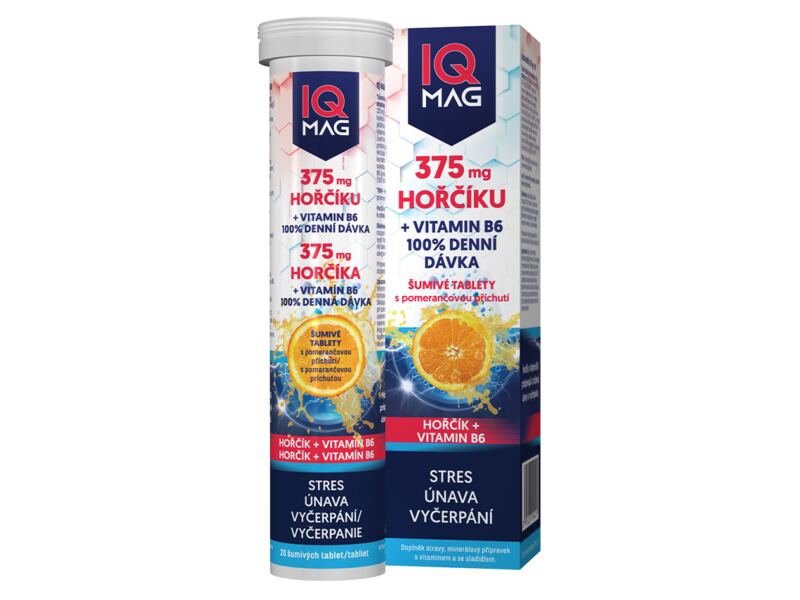 IQ Mag 375 mg hořčíku + vitamín B6 s příchutí pomeranče 20 šumivých tablet