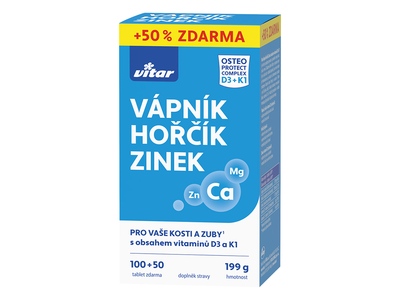 Vitar Vápník + hořčík + zinek + vitamín D3 + K1 100+50 tablet