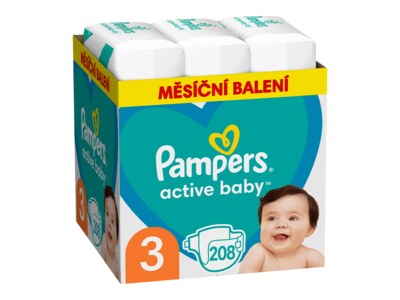 Pampers Active Baby plenky vel. 3 Midi (6 - 10 kg) měsíční balení 208 ks Pampers Active Baby plenky vel. 3 Midi (6 - 10 kg) měsíční balení 208 ks