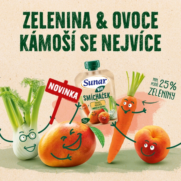 Sunar BIO ovocná kapsička Smícháček banán, hruška, dýně, batáty a borůvky 100 g