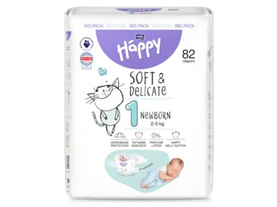 Bella Baby Happy Soft&Delicate Newborn vel. 1 (2-5 kg) big pack 82 ks Bella Baby Happy Soft&Delicate Newborn vel. 1 (2-5 kg) big pack 82 ks