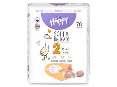 Bella Baby Happy Soft&Delicate Mini vel. 2 (3-6 kg) big pack 78 ks Bella Baby Happy Soft&Delicate Mini vel. 2 (3-6 kg) big pack 78 ks