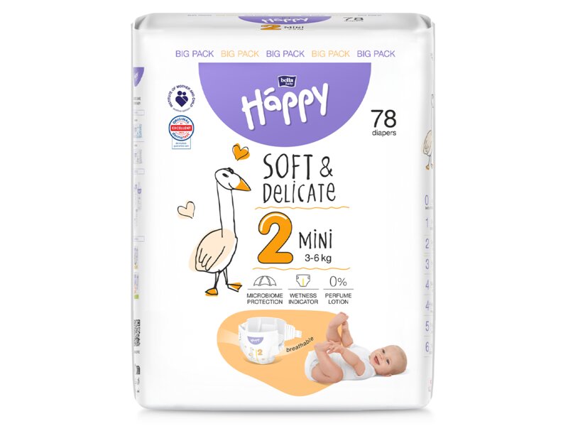 Bella Baby Happy Soft&Delicate Mini vel. 2 (3-6 kg) big pack 78 ks Bella Baby Happy Soft&Delicate Mini vel. 2 (3-6 kg) big pack 78 ks