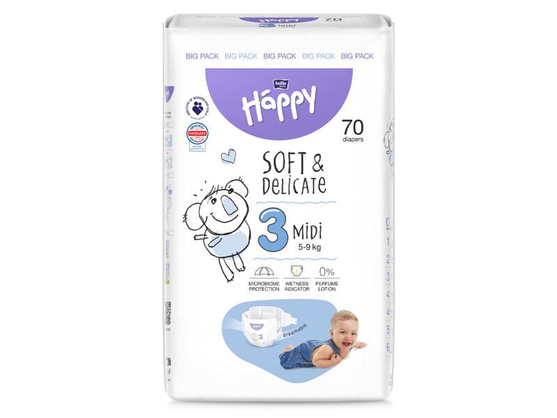 Bella Baby Happy Soft&Delicate Midi vel. 3 (5-9 kg) big pack 70 ks