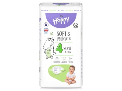 Bella Baby Happy Soft&Delicate Maxi vel. 4 (8-14 kg) big pack 62 ks Bella Baby Happy Soft&Delicate Maxi vel. 4 (8-14 kg) big pack 62 ks