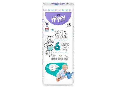 Bella Baby Happy Soft&Delicate Junior Extra vel. 6 (15+ kg) big pack 48 ks Bella Baby Happy Soft&Delicate Junior Extra vel. 6 (15+ kg) big pack 48 ks