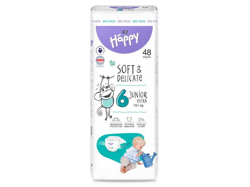 Bella Baby Happy Soft&Delicate Junior Extra vel. 6 (15+ kg) big pack 48 ks
