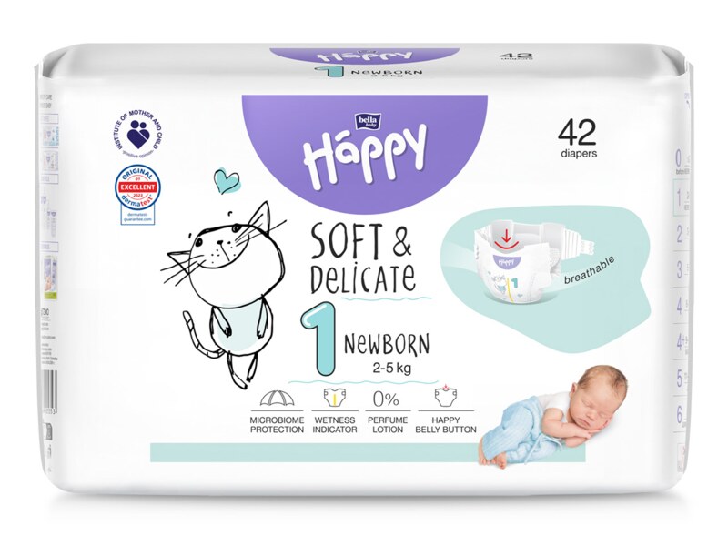 Bella Baby Happy Soft&Delicate Newborn vel. 1 (2-5 kg) 42 ks