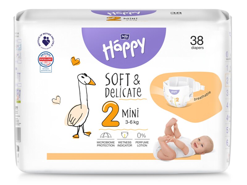 Bella Baby Happy Soft&Delicate Mini vel. 2 (3-6 kg) 38 ks Bella Baby Happy Soft&Delicate Mini vel. 2 (3-6 kg) 38 ks