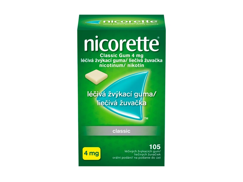 Nicorette Classic Gum 4 mg léčivá žvýkacích guma 105 žvýkaček