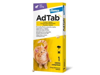 AdTab Žvýkací tablety proti blechám a klíšťatům kočky 12 mg (0,5-2 kg) 1 ks