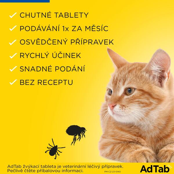 AdTab Žvýkací tablety proti blechám a klíšťatům kočky 12 mg (0,5-2 kg) 1 ks