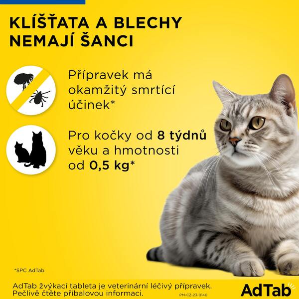 AdTab Žvýkací tablety proti blechám a klíšťatům kočky 48 mg (2-8 kg) 1 ks