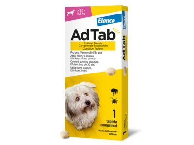 AdTab Žvýkací tablety proti blechám a klíšťatům psi 112 mg (2,5-5,5 kg) 1 ks