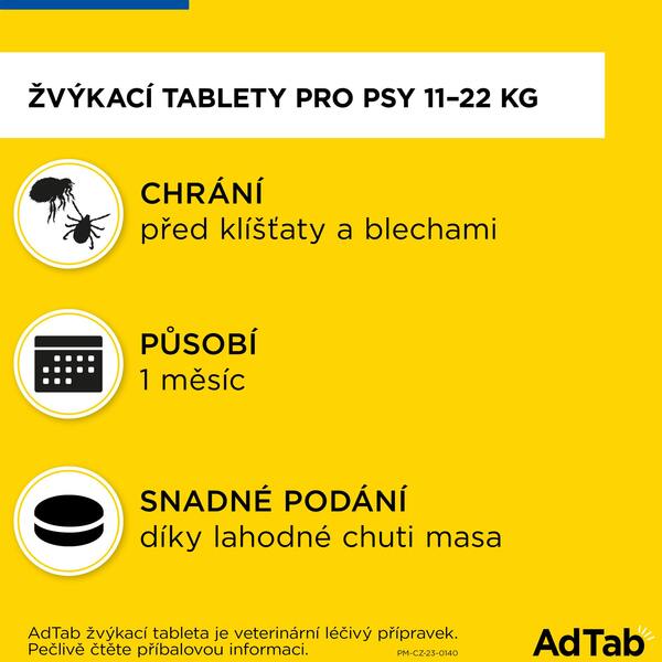 AdTab Žvýkací tablety proti blechám a klíšťatům psi 450 mg (11-22 kg) 1 ks