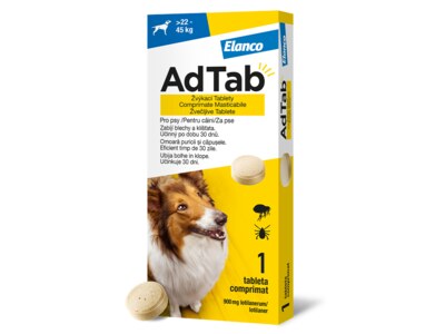AdTab Žvýkací tablety proti blechám a klíšťatům psi 900 mg (22-45 kg) 1 ks