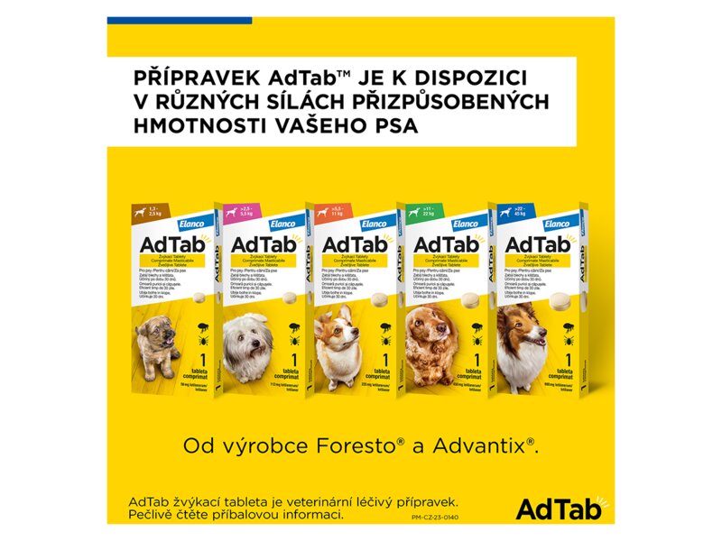 AdTab Žvýkací tablety proti blechám a klíšťatům psi 900 mg (22-45 kg) 1 ks AdTab Žvýkací tablety proti blechám a klíšťatům psi 900 mg (22-45 kg) 1 ks