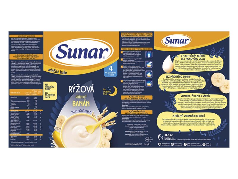 Sunar mléčná kaše na dobrou noc rýžová s příchutí banánu 210 g